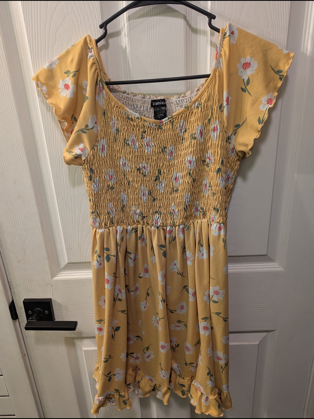 Zunie Yellow Floral Smocked Casual Dress